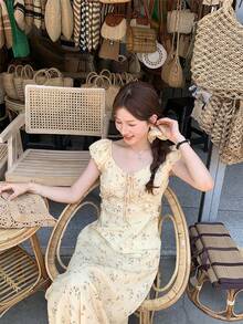 Women Long Dresses - Yellow - View 7