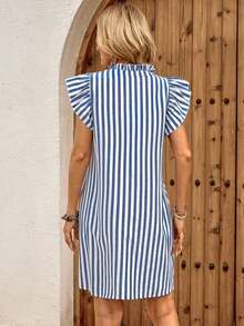 Vestido corto casual y de viaje con cuello en V y rayas para mujer - Blanco - Ver 2