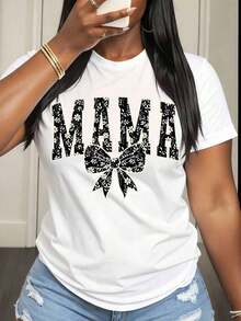 Camiseta de Mujer con Estampado Floral y Lazo, Ropa Casual de Verano para Mujeres - Blanco - Ver 1