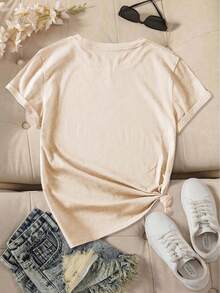 Camiseta de Mujer WB - Vintage de los 90 Warner Bros. Camiseta de manga corta con cuello redondo y estampado de salpicaduras de tinta mágica con gráficos de personajes icónicos, adecuada para uso casual, viajes, atuendos temáticos, tallas (lavable). Ropa deportiva estilo Y2K, cuello redondo, 100% algodón, tejido suave, manga corta. - Albaricoque - Ver 3