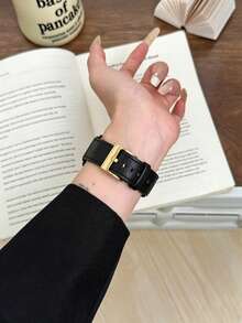 1件適用於Apple Watch女性PU圓形錶帶 38MM 40MM 41MM 42MM 44MM 45MM 46MM 49MM Ultra 11/10/9/8/7/6/5/4/3/2 SE - black gold - 查看 3