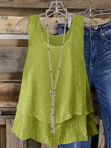 Camiseta de tanque de ajuste holgado de moda para mujeres de verano de vacaciones - Verde 2 - Ver 9