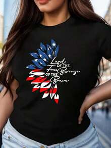 4 de julio Bandera Americana 1 Pieza Camiseta de Talla Grande para Mujer Divertida con Estampado Gráfico de Manga Corta Novedosa 100% Algodón Camiseta Casual con Cuello Redondo 220g blusa casual mujer playeras de mujer algodón - Negro - Ver 1