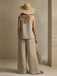 Conjunto femenino de un solo tono look refinado para uso diario - Camel - Ver 5