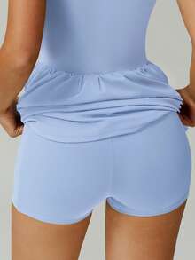 NcmRyu 1pc Women's Fitted Tennis/Running Sports Romper With Built-In Pocket Lining - Baby Blue - View 10