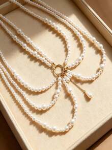 1 pieza Cadena de cintura de perlas falsas elegante, versátil y de lujo con estilo retro francés, adecuada para uso diario, festivales y fiestas de mujeres - Multicolor - Ver 2