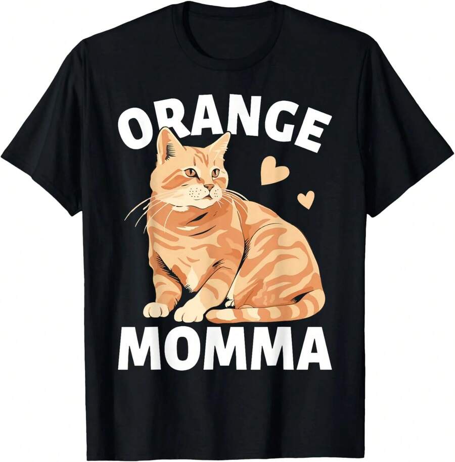 Camiseta para Mujer con Diseño de Gato Atigrado y Mamá Gato Naranja - Negro - Ver 1
