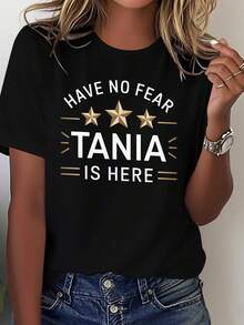 Camiseta Gráfica 100% Algodón para Mujer – Camiseta Casual de Manga Corta con Cuello Redondo y Estampado Floral y de Letras blusas para mujer - Negro - Ver 1
