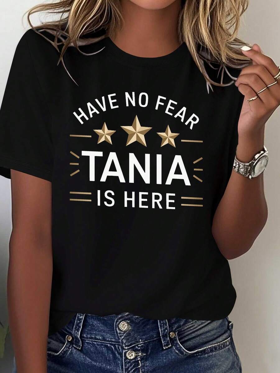 Camiseta Gráfica 100% Algodón para Mujer – Camiseta Casual de Manga Corta con Cuello Redondo y Estampado Floral y de Letras blusas para mujer - Negro - Ver 1