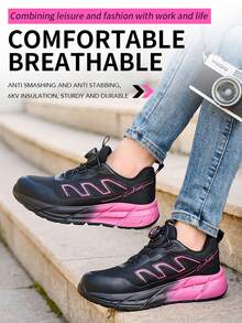 Fashion Women's Soft-Soled Lightweight Labor Protection Shoes, Steel Toe, Anti-Smash, Anti-Puncture, Button Technology, Suitable For Daily Wear And Industrial And Mining Construction Shoes And Boots - Pink - View 2