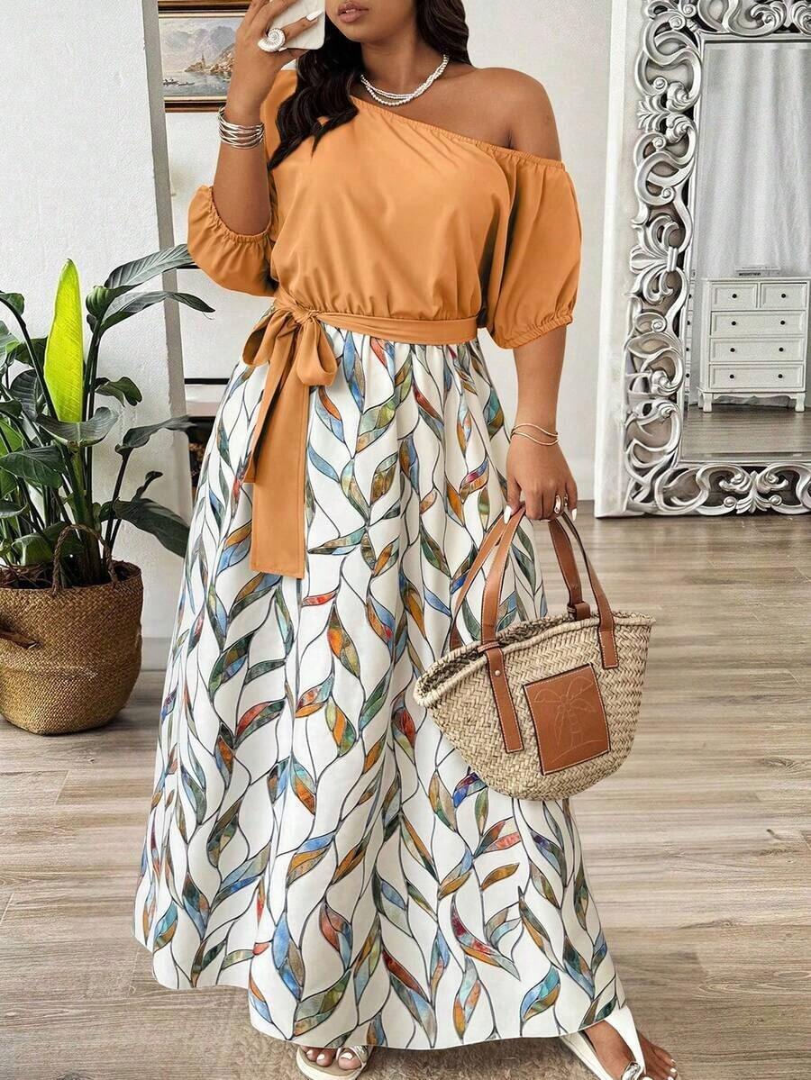 Weeklong Vestido floral con hombro asimétrico para mujer de talla grande para vacaciones - Multicolor 18 - Ver 1