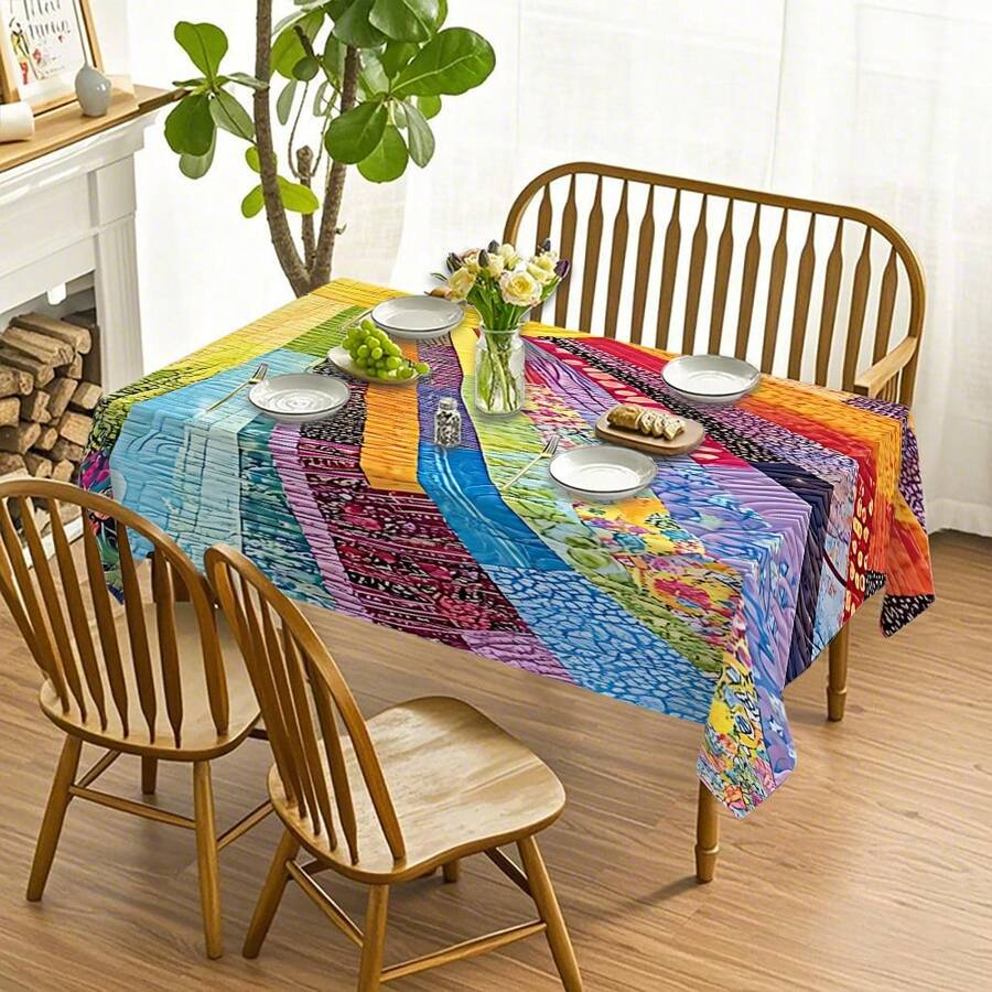 1pc, Home Decor, Abstract Pattern Printed Tablecloth, Rectangular, Woven, Suitable For Home Kitchen Dining Room, Party Dinner, Picnic Camping, Date, Wedding, Theme Party Decoration, Indoor And Outdoor Use - Multicolor - View 1