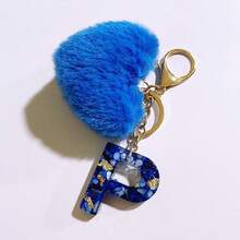 1 pieza Llavero con corazón de letra de resina beige y borla para mujer, accesorio creativo de estilo lindo como regalo para amigos - Azul real 2 - Ver 6