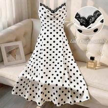 guangzhougaolangshangmao  Vestidos de mujer, vestido con estampado de lunares, vestido de encaje con parches, vestido ajustado con volantes sin mangas con tirantes finos, vestidos de moda elegantes para mujer, adecuados para uso diario, vacaciones, fiestas, citas, reuniones, vestido midi con tirantes finos, vestido de mujer con lunares, vestidos retro para mujer, los mejores vestidos talla grande vendidos, vestido de alta calidad, vestidos con lunares para mujer, vestido sin mangas, vestidos con lunares - Champán - Ver 5