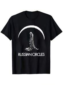 Camiseta de diseño de panno de cuello redondo y manga corta para hombre con gráfico de Russian Circles, camiseta negra de hip-hop, camisa casual para conciertos, festivales, atuendos diarios, prenda de verano transpirable, ropa de festival, estética vintage, material cómodo, camiseta de manga corta - Negro - Ver 2