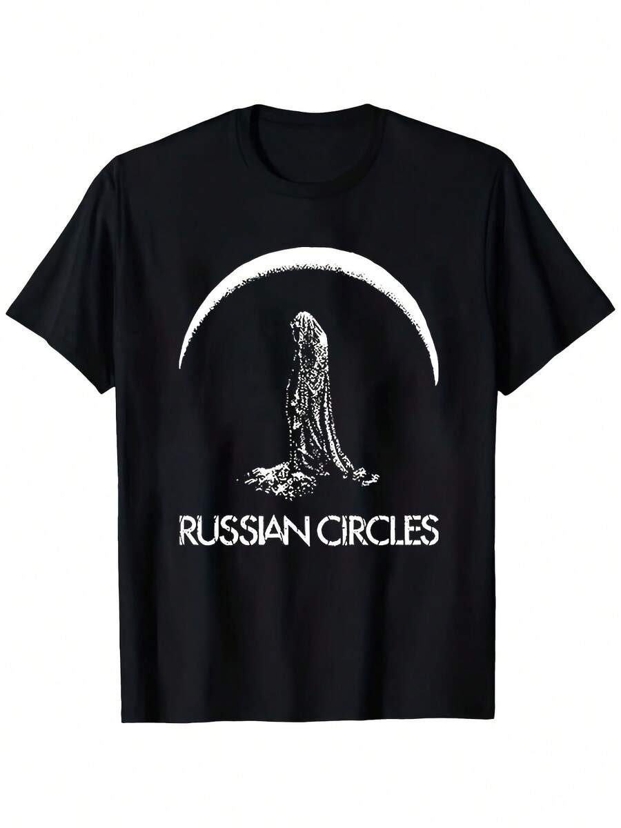 Camiseta de diseño de panno de cuello redondo y manga corta para hombre con gráfico de Russian Circles, camiseta negra de hip-hop, camisa casual para conciertos, festivales, atuendos diarios, prenda de verano transpirable, ropa de festival, estética vintage, material cómodo, camiseta de manga corta