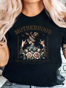 Camiseta de Maternidad para Mujer con Estampado de Diadema de Leopardo y Rosas: "Algunos Días Lo Hago Yo, Otros Días Me Siente a Mí. De Cualquier Forma Estamos Rockeando". Camiseta Gráfica para Mamás, Ropa Casual.blusa casual mujer - Negro - Ver 2