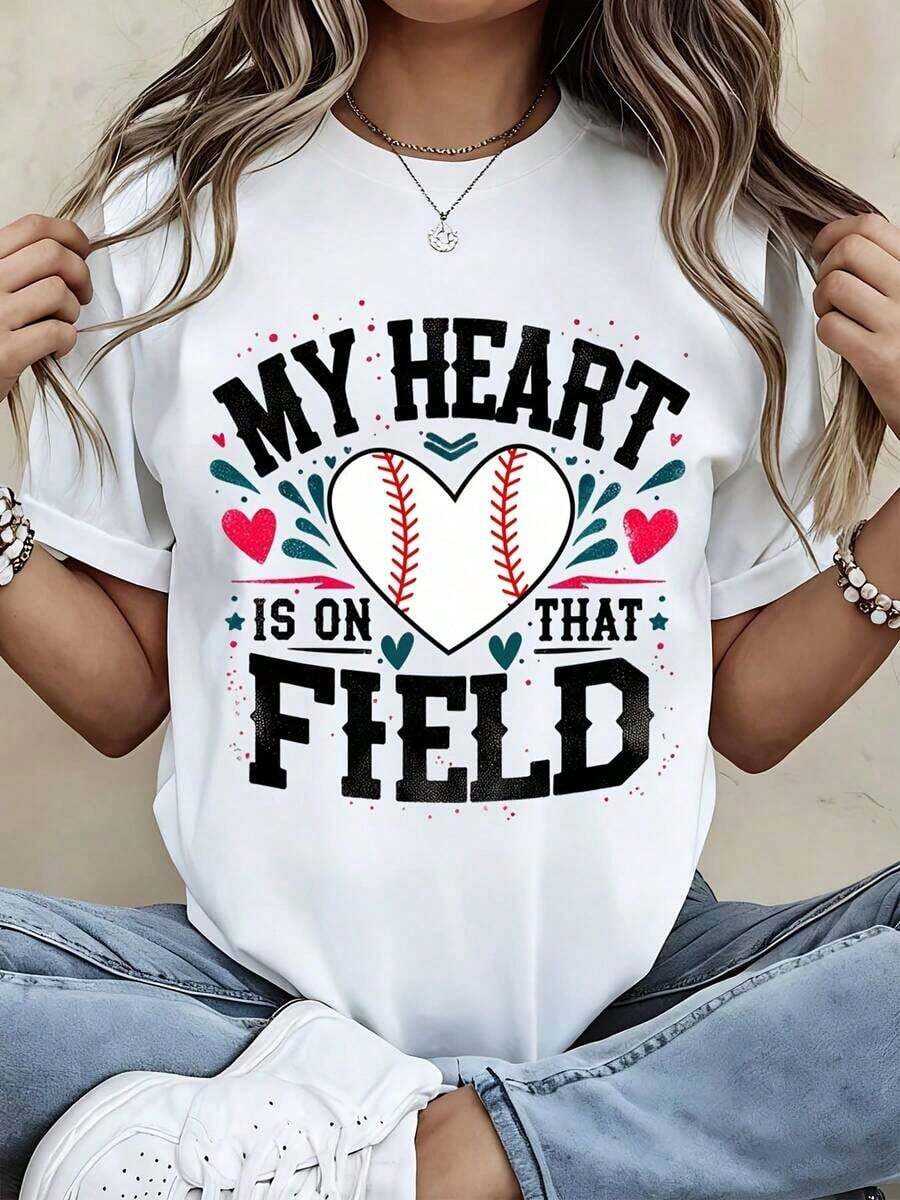Camiseta con Estampado de Béisbol "In My T Ball Mom Era" para Mujer - Estilo Urbano Vintage Unisex, Holgada, de Algodón, Manga Corta, Cuello Redondo, 100% Algodón - Blanco - Ver 1