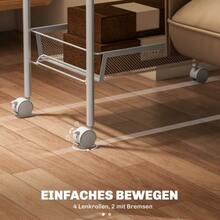 Kitchen Trolley With 5 Wire Baskets, 4 Hooks, 4 Wheels, 2 Handles, Steel/Plastic, 45x26.5x106 Cm, White - White - View 6