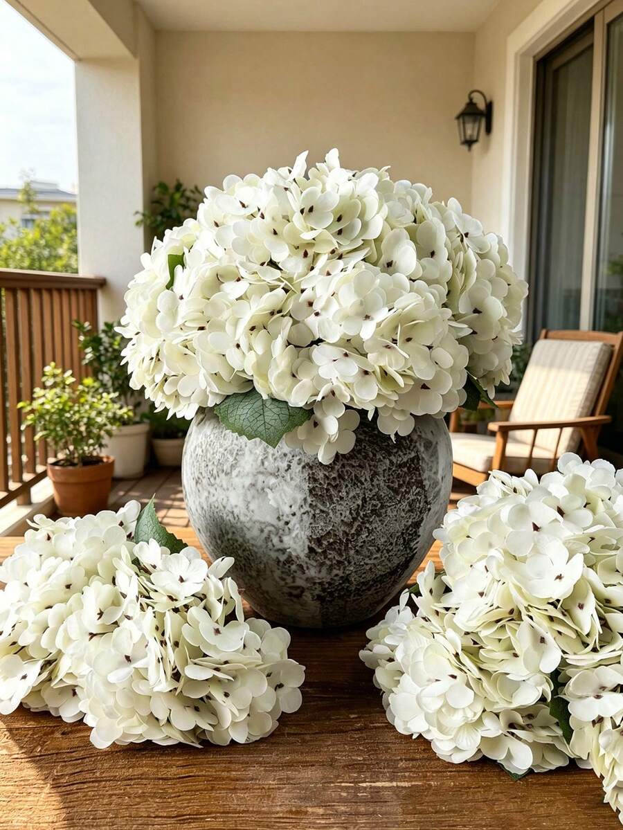 6/3/1 Piece(S) Artificial Hydrangea Flower Bouquet, Fake Flowers Indoor Decor, Autumn Decoration, Center Piece, Birthday Party, Wedding Floral, Home Decor, Restaurant, Bedroom, Windowsill, Vase, Valentine's Day Gift, New Year, Outdoor Garden, Back To School - White - View 1