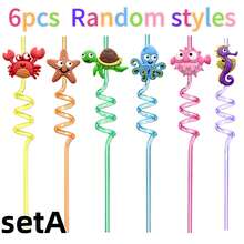 Cute Marine Life Straws! 6pcs 3D Soft Silicone Cartoon Decorations, Turn Drinking Into An Underwater Adventure. PET Material, And Odorless, Spiral Design Can Be Freely Bent, Compatible With Various Water Bottles, Anti-Choking Design For More Thoughtful Drinking, Children Drink More Smoothly. Detachable Soft Silicone Marine Head Design, Reusable And More , Great Value For Money. - View 10