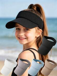 1pc Kid's Solid Color Casual Fashion Baseball Cap With High Ponytail Hole, Sun Ion - Multicolor - View 1