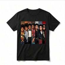 Camiseta  Evolution, collage retro del Rey del Pop, camiseta deportiva casual unisex, estilo Y2K para vacaciones de verano, camisetas para mujer, estilo unisex. - Negro - Ver 1