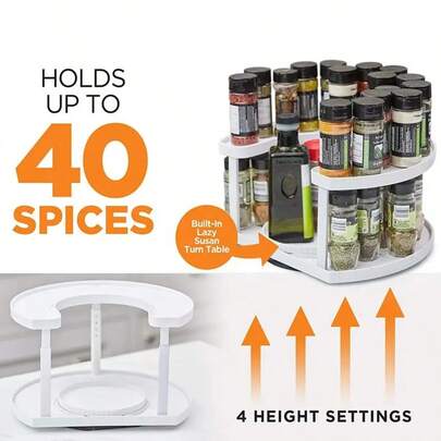 Adjustable 2-Tier Rotating Spice Rack, 360° Lazy Susan Organizer For Kitchen, Pantry & Countertop Spice Storage