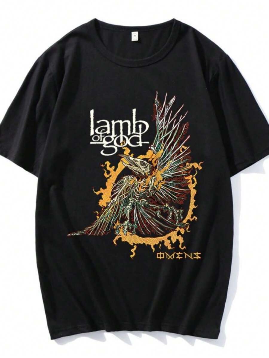 Women's Blouses Unisex Streetwear Band Lamb Of God Graphic T-Shirt Heavy Mental Cotton Soft Tshirts For MenWomen Hip Hop Fashion Printing Tees - 黑色 - 查看 1
