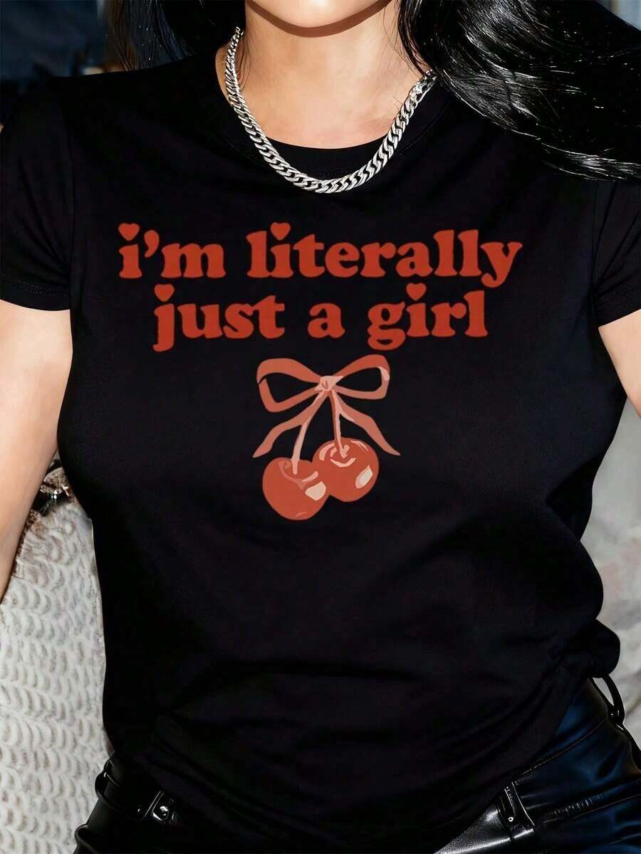 Soy literalmente solo una camiseta de chica, solo soy una camiseta de San Valentín para chicas, camiseta coqueta y linda, regalos para ella, regalo para novia. - Negro - Ver 1
