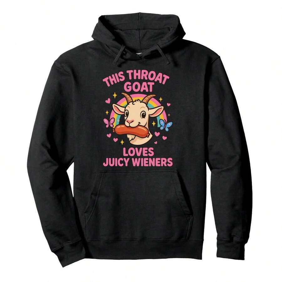 This Throat Goat Loves Juicy Weiner Adult Humor Funny Pullover Hoodie - Black - View 1