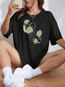 1 Piece Of Women's Long-Sleeved T-Shirt - Soft And Stretchy Everyday T-Shirt With A Funny Goose Print, Round Neck, Casual Style For Autumn And Winter, Office, Party, Lounging - Sizes S-XL - Animal Print T-Shirt, 180g 100% Cotton - Black 1 - 查看 3