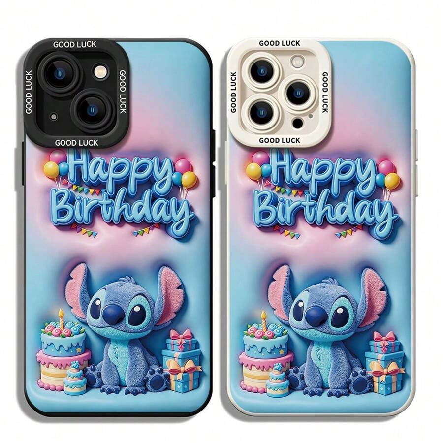 Disney Lilo & Stitch Birthday Cake Gift Stitch Phone Case, This Protective Phone Case Features Sweet Fluffy Stitch Beside Layered Birthday Cakes And Stacked Gift Boxes, With Colorful "Happy Birthday" Lettering And Balloon Bunting On A Pink‑Blue Gradient Backdrop. Made Of Flexible Long‑Lasting TPU Material, It Defends Against Daily Scratches, Bumps And Minor Impacts. Compatible With IPhone 17, 16, 15, 14, 13, 12, 11 Pro Series And Galaxy S22, S23, S24, S25 Models. A Festive Birthday‑Ready Option. - màu đen - Xem 1