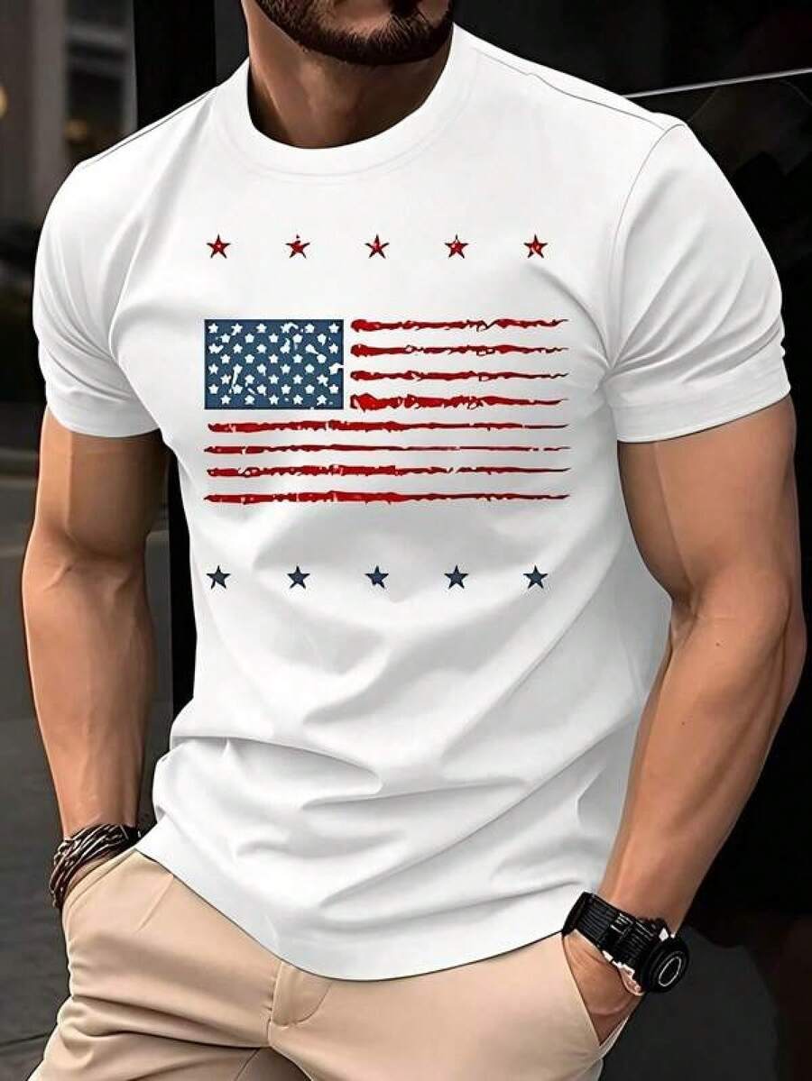 American Flag Shirts For Men's 4th Of July Funny USA Print Tees Patriotic Casual Short Sleeve TopsPlayeras De Mujer Algodon Blusas Frescas Para El Calor Blusas Dama Playeras De Dama Playeras Mujer Blusa Blanca Playeras Basicas De Mujer Blusas Oversize Para Dama Playeras Oversize De Mujer  Y2k Mujer Verano Camisetas De Mujer Algodón Playeras Para Mujer Blusas Casuales Para Dama Envio Nacional - Blanco - Ver 1