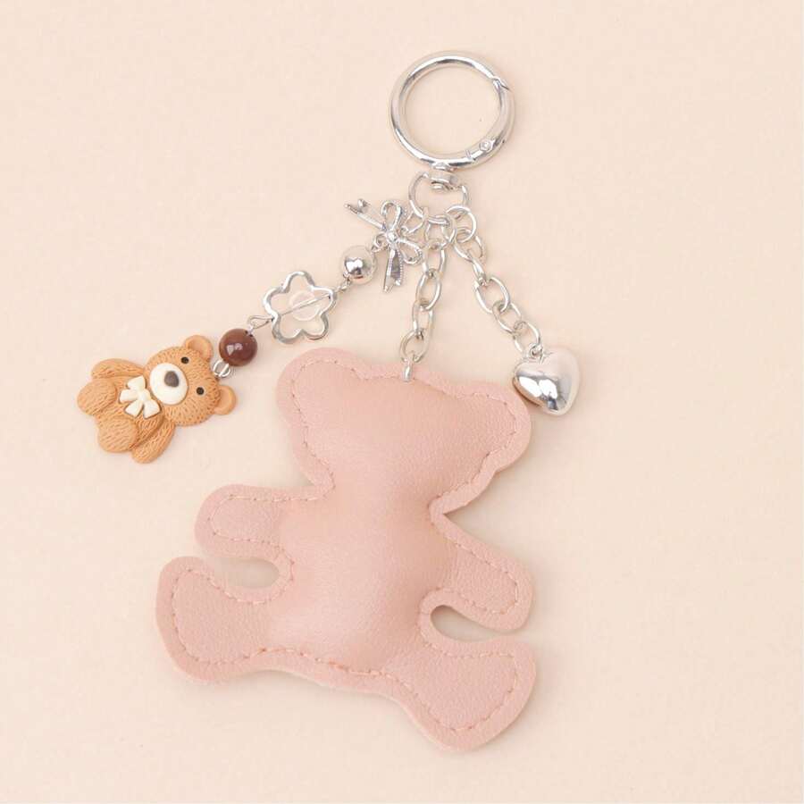 1pc Unisex Cartoon PU Leather Bear Keychain, Cute Pendant Gift For Friends And Couples, Handbag/Backpack Keyring - Multicolor - View 1