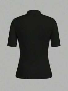 Set de 2 camisetas de manga larga y cuello alto ajustadas como capa base para mujer, adecuadas para la transición de otoño y para salir - Negro - Ver 4