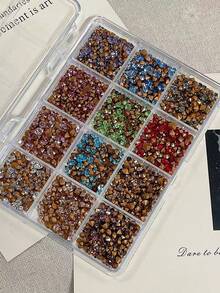 1 caja de brillantes de fondo afilado y redondo de colores, decoraciones de arte de uñas de imitación checa, bolas de brillantes redondos multifacéticos y brillantes de colores surtidos - Multicolor - Ver 1