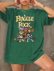Women's Fraggle Rock Cartoon Character Print Short Sleeve Vintage Crewneck Soft Stretch T-Shirt Valentine's Day Summer - 綠色 - 查看 9