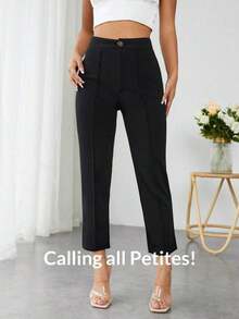 PETITE Pantalones De Mujer De Primavera De Cintura Alta Con Pliegue Prensado Cónico - Negro - Ver 6