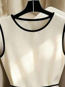 Vestido decorativo de bloque de color negro y blanco de diseño de nicho de alta gama francés, versátil y sexy para mujeres, vestido de fiesta elegante, atuendo de resort para mujeres, atuendo del Día de San Valentín para mujeres, vestido blanco y negro para mujeres, vestido de primavera/verano, atuendo de playa, vestido de bloque de color para mujeres - Blanco y Negro - Ver 5