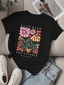 Camiseta de Moda para Mujer con Estampado Floral que Florece como una Flor y Versículo Bíblico para Uso Casual y Atuendos Diariosblusa casual mujer - Negro - Ver 4