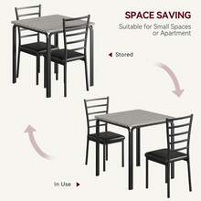 3 Piece Dining Table Set with 2 Chairs, Space Saving Rectangular Kitchen Table with MDF Top and Metal Frame, Compact Breakfast Nook Set for Apartment Dining Room, Gray Retro Black - GRAU - Übersicht 6