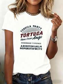 Camiseta Divertida de Fiesta de Tequila para Mujer - 100% Algodón. Camiseta casual vintage de manga corta y cuello redondo, estampada con un diseño de tequila, adecuada para despedidas de soltera, eventos temáticos y uso diario - regalo perfecto. Camiseta cómoda y versátil de manga corta. - Blanco - Ver 7