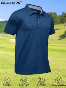 EKLENTSON Men's Casual Short-Sleeved Polo Shirt Quick-Drying Breathable Golf Shirt Sports Outdoor T Shirt - 藍色 - 查看 1