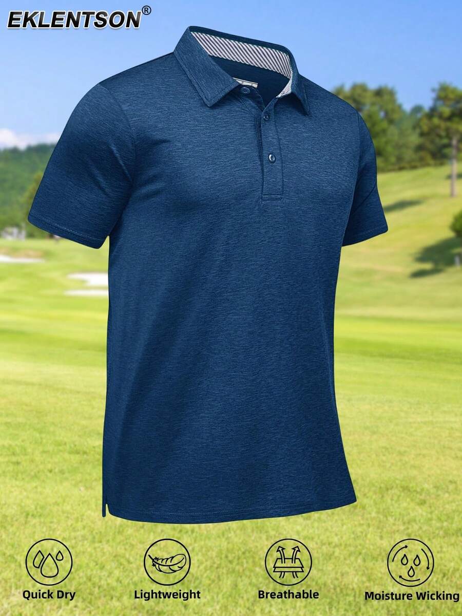EKLENTSON Men's Casual Short-Sleeved Polo Shirt Quick-Drying Breathable Golf Shirt Sports Outdoor T Shirt - 藍色 - 查看 1
