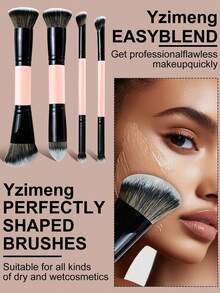 YZIMENG 1/5件組專業雙頭化妝刷套組，斜角與錐形底妝刷、修容刷、腮紅刷、蜜粉刷、眼影刷、遮瑕刷、打亮刷、暈染刷，柔軟纖維材質，便攜式，適合旅行，女性與女孩的完美禮物 - 彩色 - 查看 7