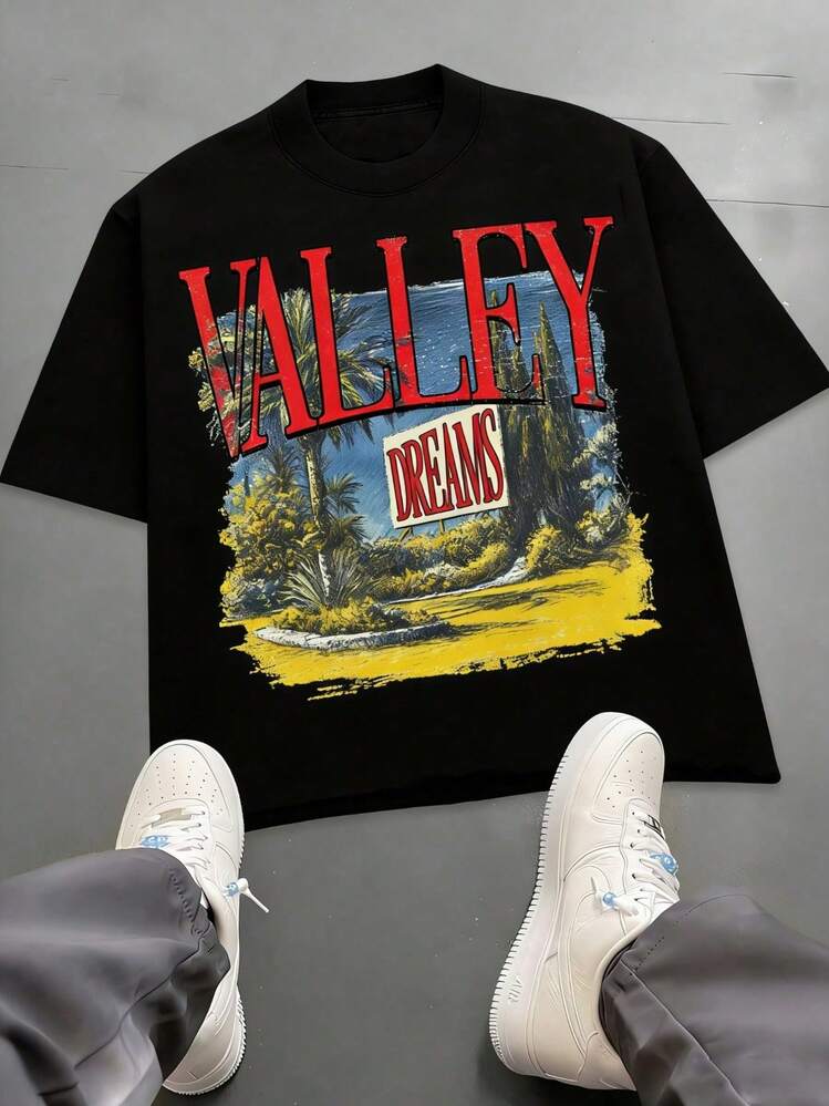 Valley Dreams T-Shirt, 100% Cotton, Y2K Style, Hip-Hop Streetwear, Digital Print, Perfect Gift. - 黑色 - 查看 1