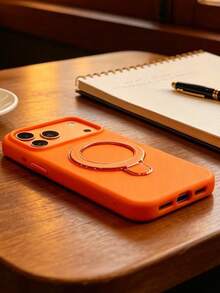 Ốp lưng điện thoại màu cam hoàng hôn mờ, có nam châm, giá đỡ, chống trượt, chống sốc cho iPhone 11-17 Pro Max & A14-A57 / S23-S26 - trái cam - Xem 2