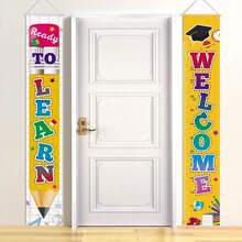 2件組歡迎開學裝飾派對掛旗套組-Welcome Ready To Learn 門口招牌套組,適用幼兒園、幼兒前置班、國小、國中、高中教室,戶外與室內裝飾布簾,適用門口、庭院、教室、居家 - 返校橫幅 - 查看 4