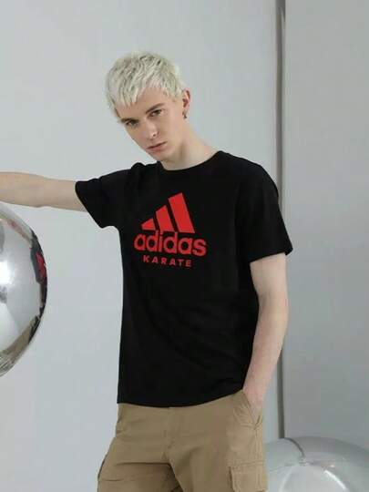 Adidas 夏季新款速干大Logo透气舒适休闲运动男士短袖T恤